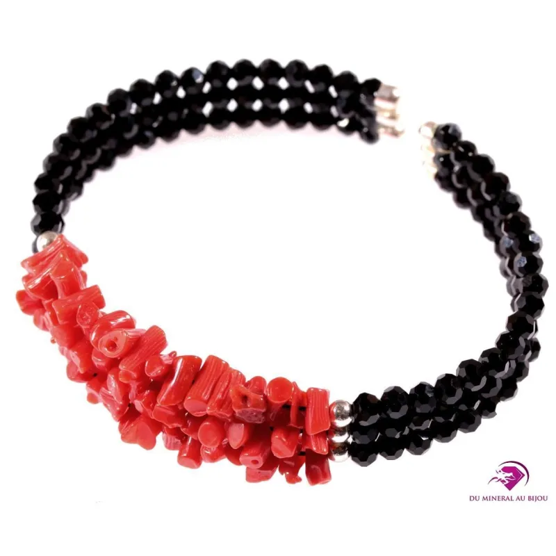 Bracelet en Corail et en Spinelle noir