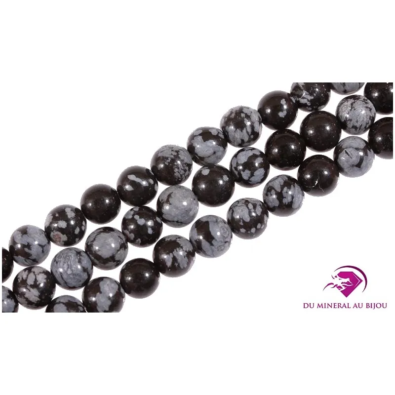 10 Perles rondes d'Obsidienne floconneuse 6mm