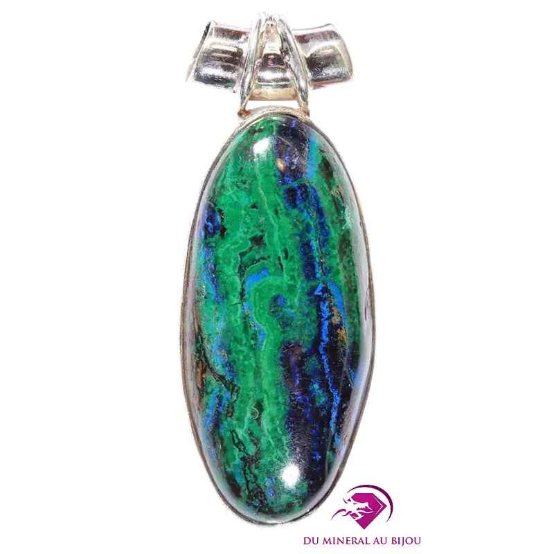 Pendentif en Azurite Malachite et Argent massif