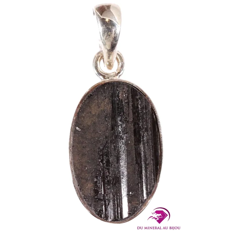 Pendentif en Tourmaline noire brute et argent massif