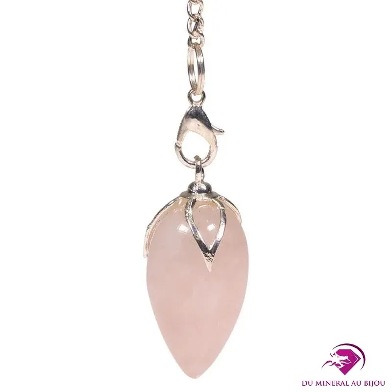 Pendule lotus en Quartz rose