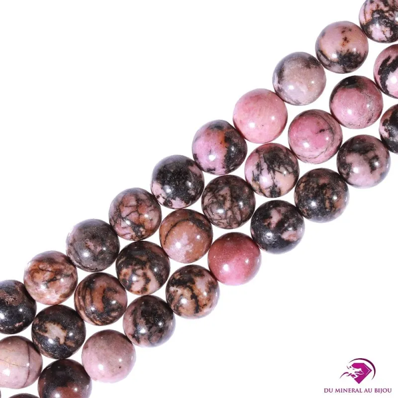 5 Perles rondes Rhodonite 8mm