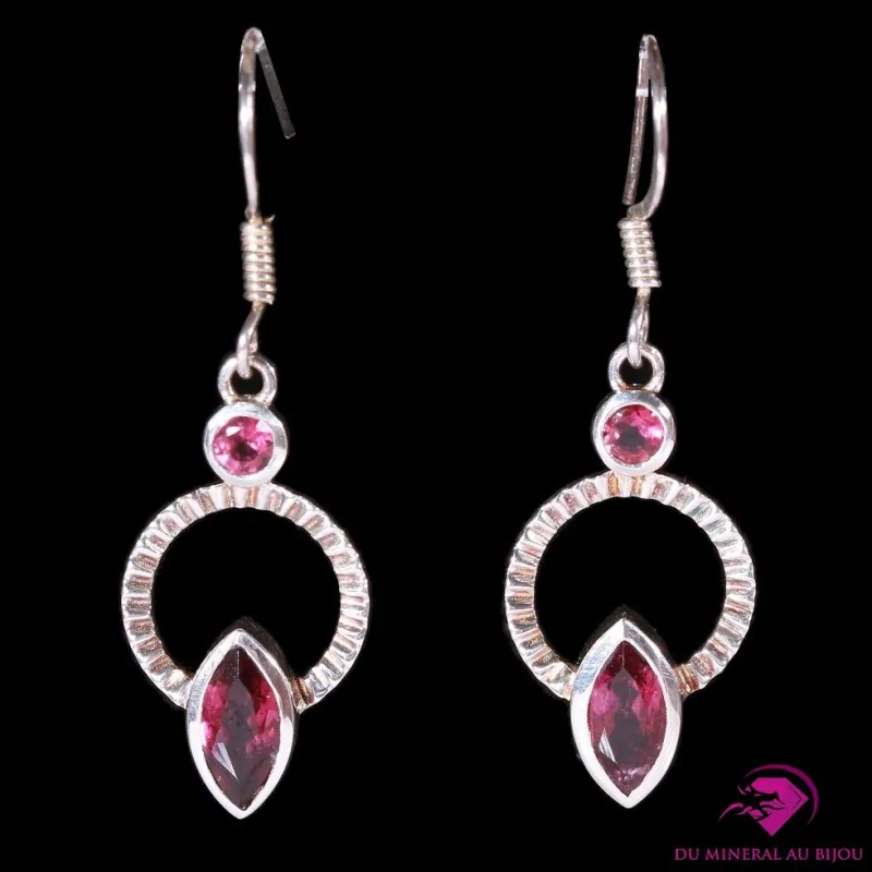 Boucles d'oreilles en Tourmaline rubellite et Argent 925