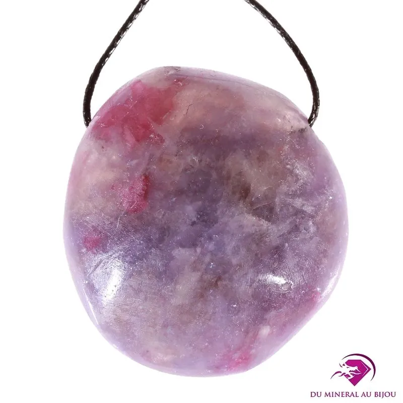 Lépidolite avec inclusions de Tourmaline Rubellite percée Lépidolite avec inclusions de Tourmaline Rubellite percée