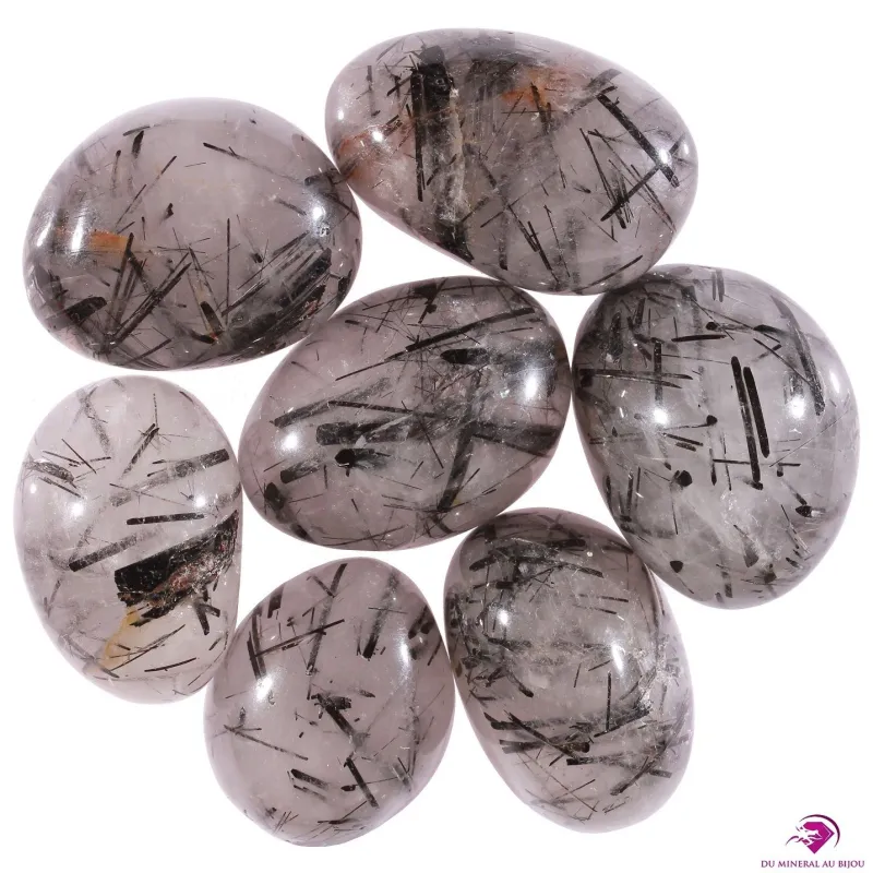 Pierre roulée de Quartz avec inclusions de Tourmaline noire AA Pierre roulée de Quartz avec inclusions de Tourmaline noire AA
