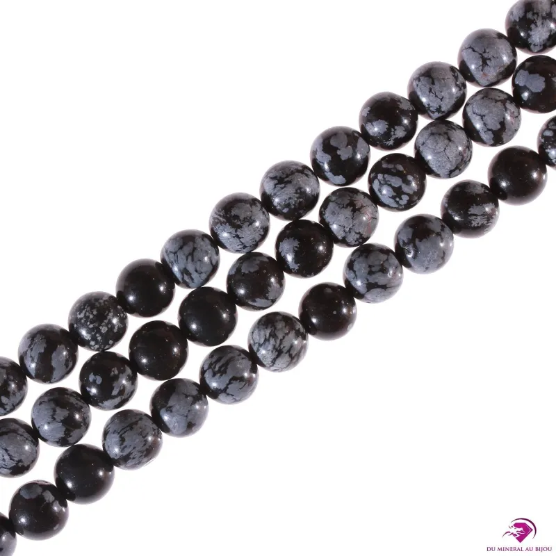5 Perles rondes Obsidienne floconneuse 8mm