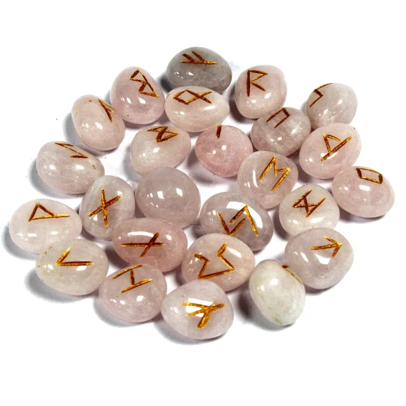 25 Runes en Quartz rose et pochon - Vente de Minéraux en ligne