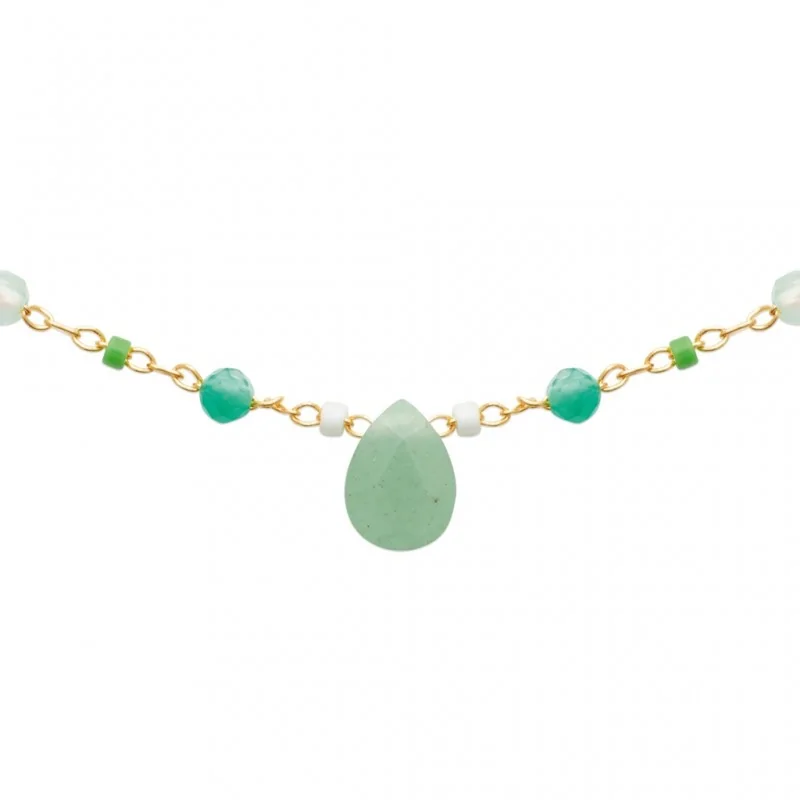 Collier en Aventurine - Plaqué Or 750 - Goutte d'Aube Collier en Aventurine - Plaqué Or 750 - Goutte d'Aube