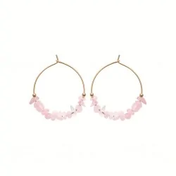 Créoles 25mm en Quartz rose - Plaqué Or 750