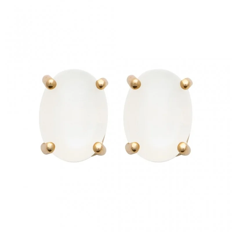 Boucles d'oreilles puces en Pierre de Lune - Plaqué Or 750 - Clarté Lunaire