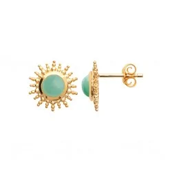 Boucles d'oreilles puces en Aventurine verte - Plaqué Or 750