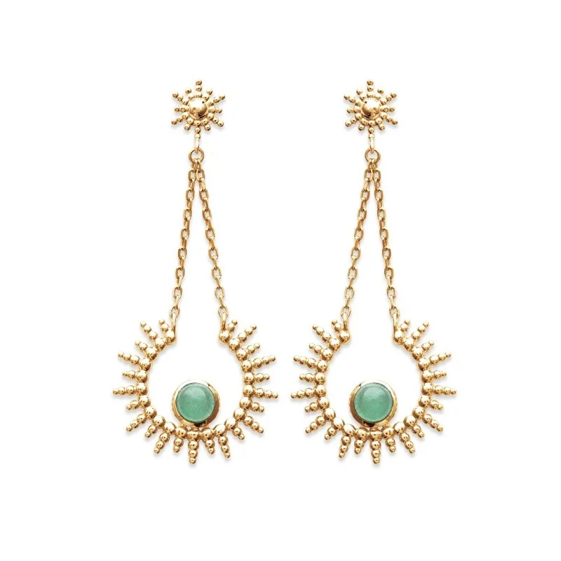 Boucles d'oreilles en Aventurine verte - Plaqué Or 750 - Astrea Verde