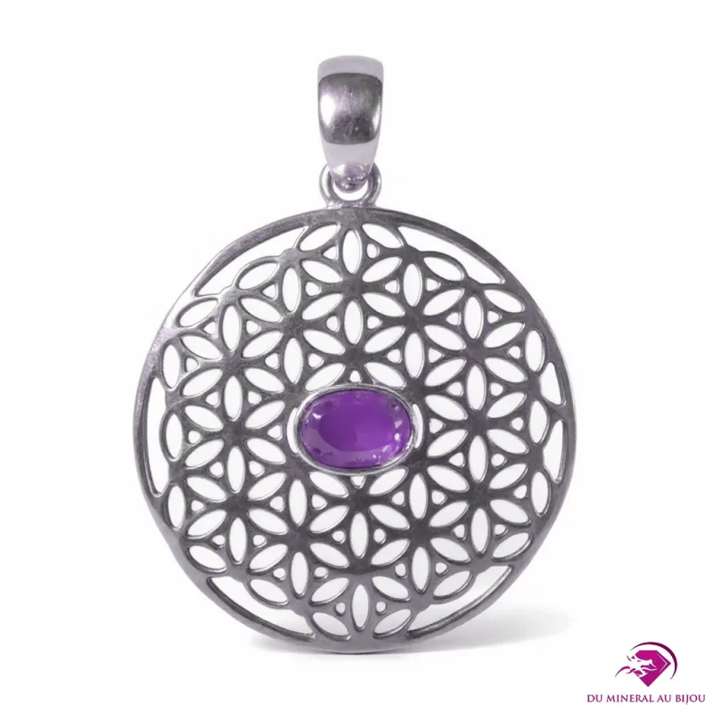 Pendentif fleur de vie en Améthyste Pendentif fleur de vie en Améthyste