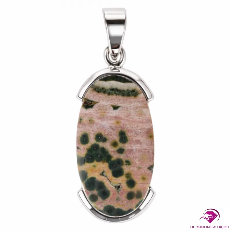 Pendentif en Jaspe océan et Argent 925