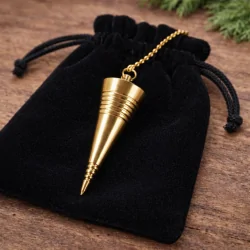 Pendule Médium Strié Doré sur pochon noir