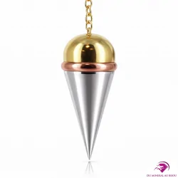 Pendule conique témoin doré & argenté avec anneau en cuivre
