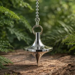 Pendule divinatoire toupie en métal argenté