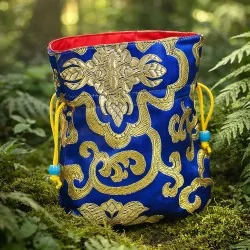 Bourse en brocart bleu & motifs dorés (Népal)